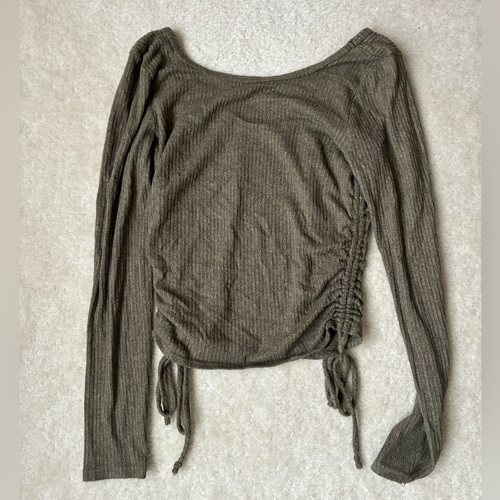 Olive Ruched Long Sleeve Top